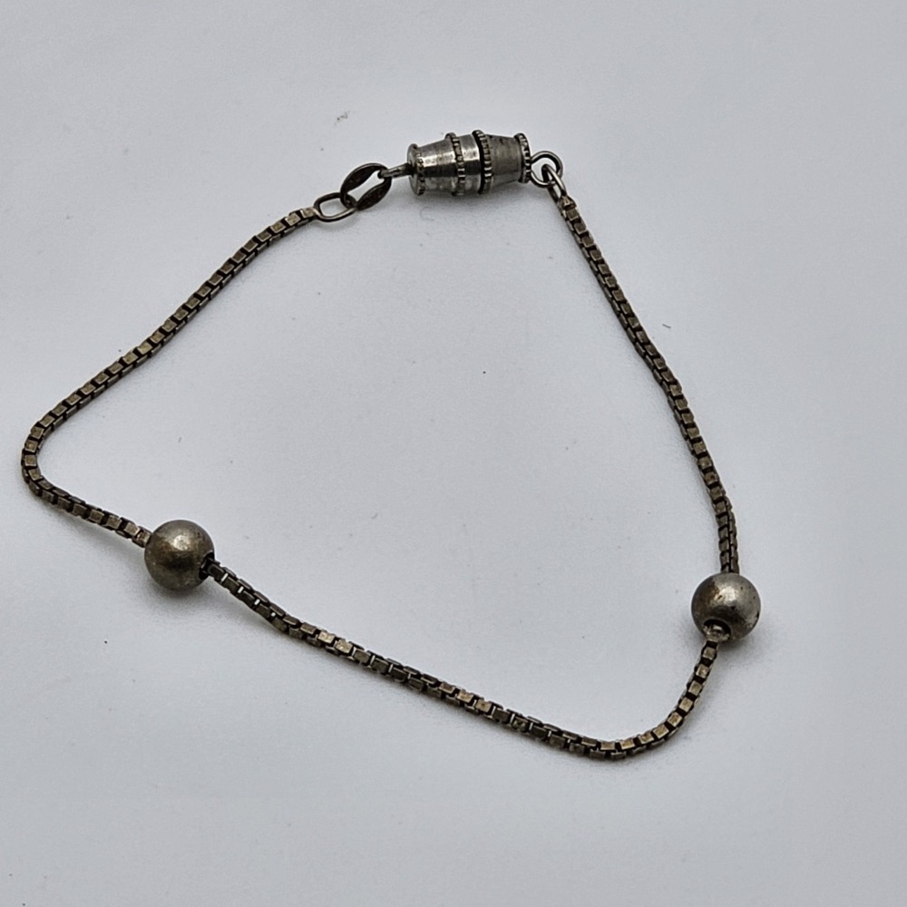 Vintage Sterling Silver Italy Box Chain Ball Bead Bracelet 8"